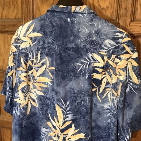 VTG Caribbean Joe Island Supply Co. XL Blue Silk Hawaiian Camp Shirt Button Loop - Picture 8 of 10